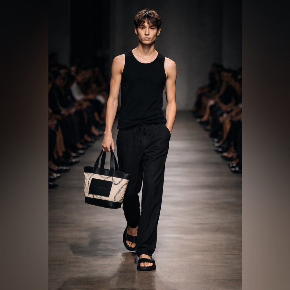 Alexander Wang Men’s Canvas Tote Medium Black Leather Trim Designer Unisex Bag